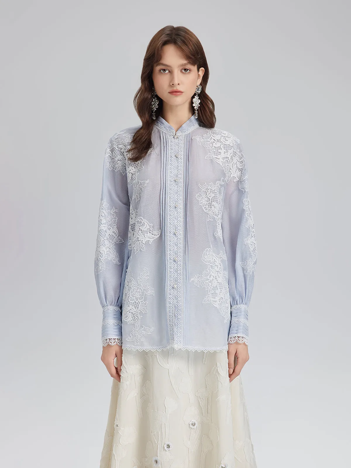 Handcrafted Patchwork Linen-Blend Lace Shirt sold by Rich Radi Q's product image thumbnail 3