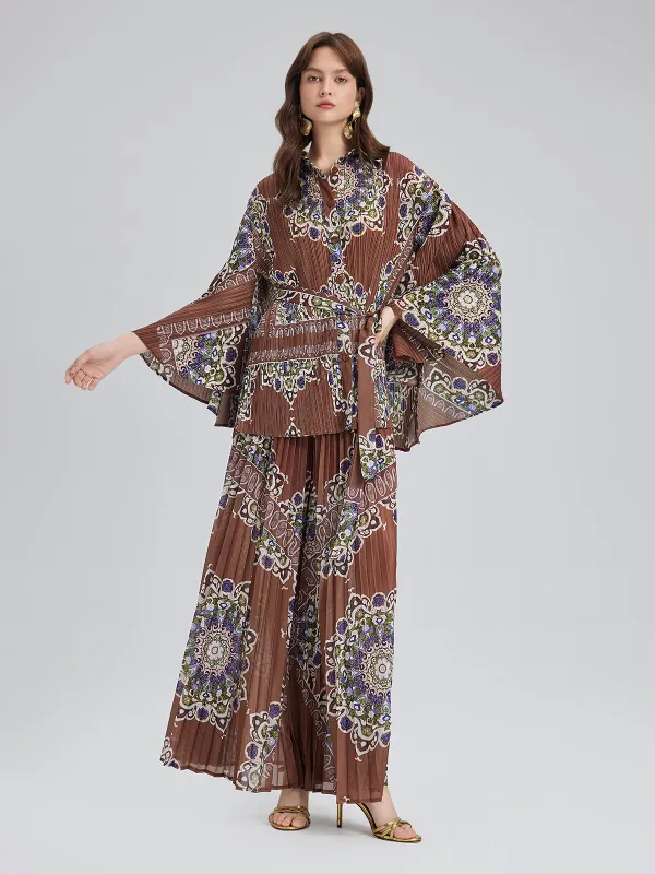 Pleated Print Top & Wide-Leg Pants Set sold by Rich Radi Q's