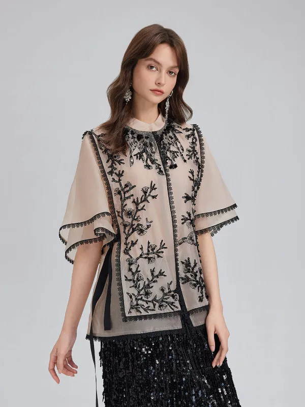 Silk Appliqué Beaded Layered-look Top sold by Rich Radi Q's