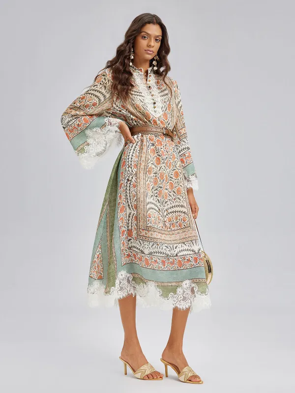 Vintage Botanical Print Lace Dress (Belt Included) sold by Rich Radi Q's