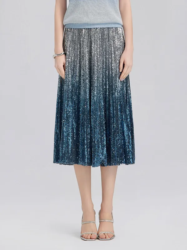 Ombre Sequin Pleated Midi Skirt sold by Rich Radi Q's