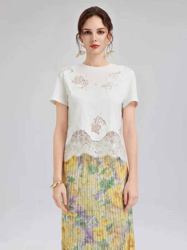 Fashion Lace-Trimmed Cotton Tee sold by Rich Radi Q's