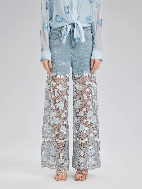Elegant Rhinestone Lace Denim Jeans sold by Rich Radi Q's