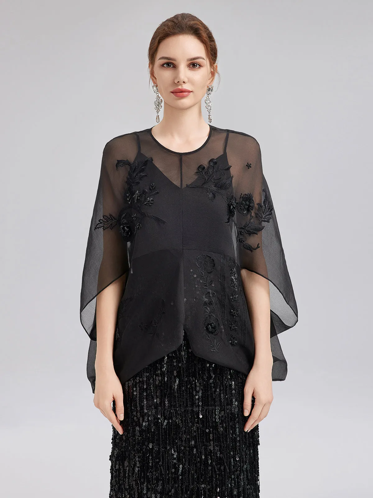 Luxe Sensual Sheer Silk Embroidered Blouse sold by Rich Radi Q's product image thumbnail 4