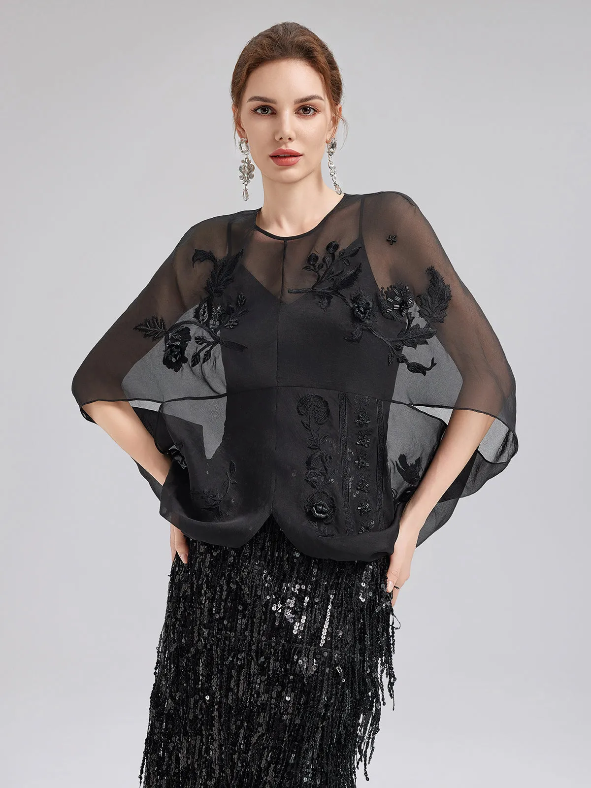 Luxe Sensual Sheer Silk Embroidered Blouse sold by Rich Radi Q's product image thumbnail 5