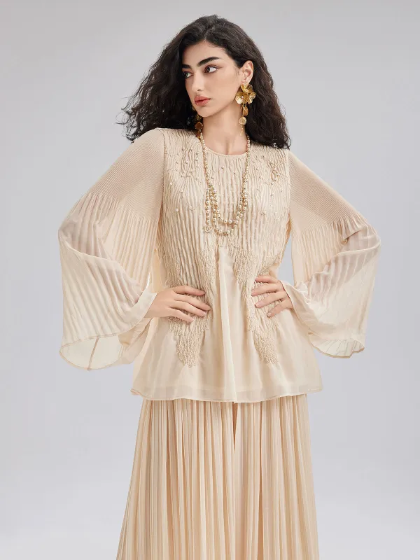 Luxe Embroidered Pleated Long-Sleeve Top sold by Rich Radi Q's