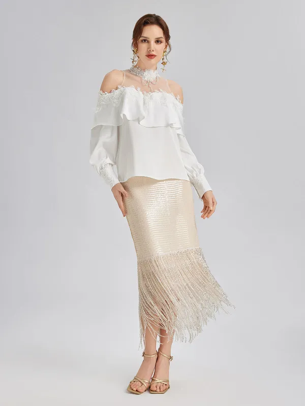 Off-Shoulder Ruffle Lace Mesh Top sold by Rich Radi Q's