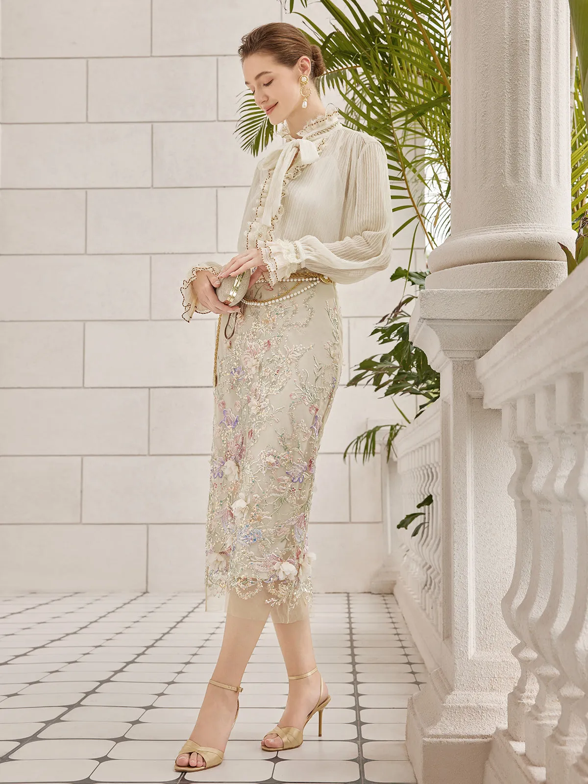 Handcrafted 3D Floral Beaded Embroidered Skirt sold by Rich Radi Q's product image thumbnail 4