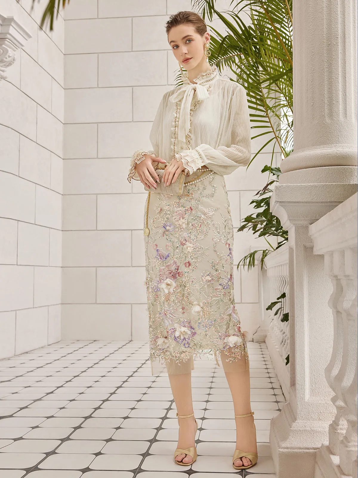 Handcrafted 3D Floral Beaded Embroidered Skirt sold by Rich Radi Q's product image thumbnail 3