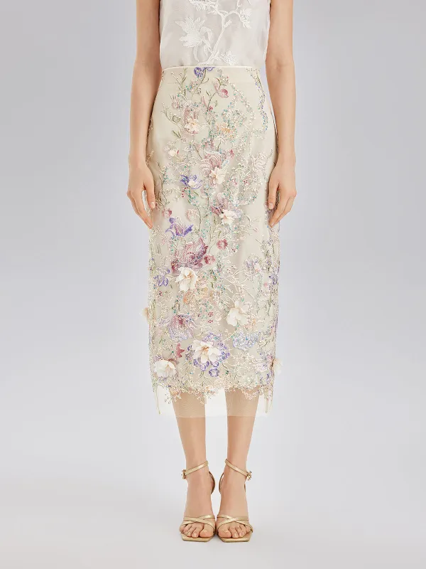 Handcrafted 3D Floral Beaded Embroidered Skirt sold by Rich Radi Q's