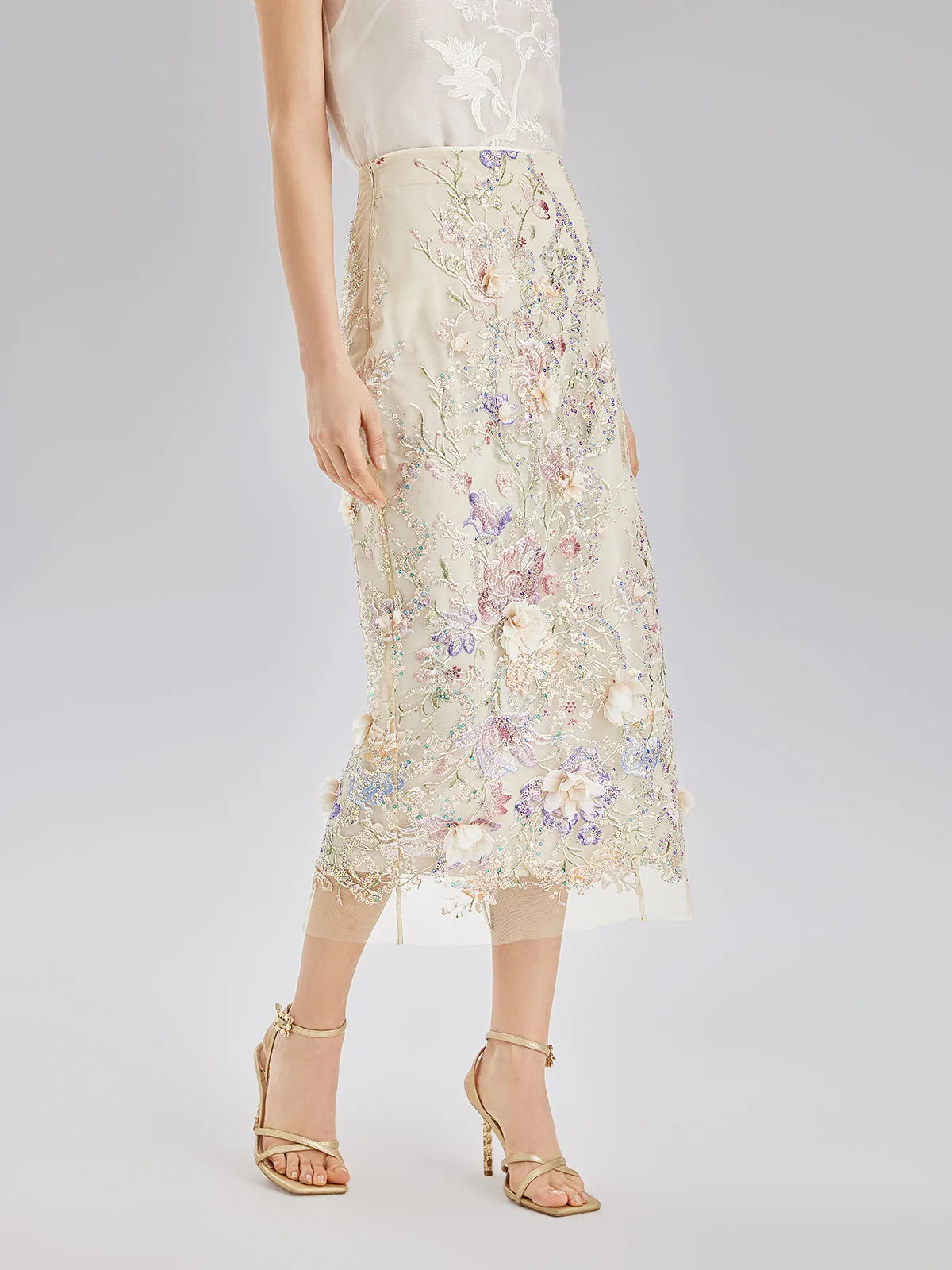 Handcrafted 3D Floral Beaded Embroidered Skirt sold by Rich Radi Q's product image thumbnail 2