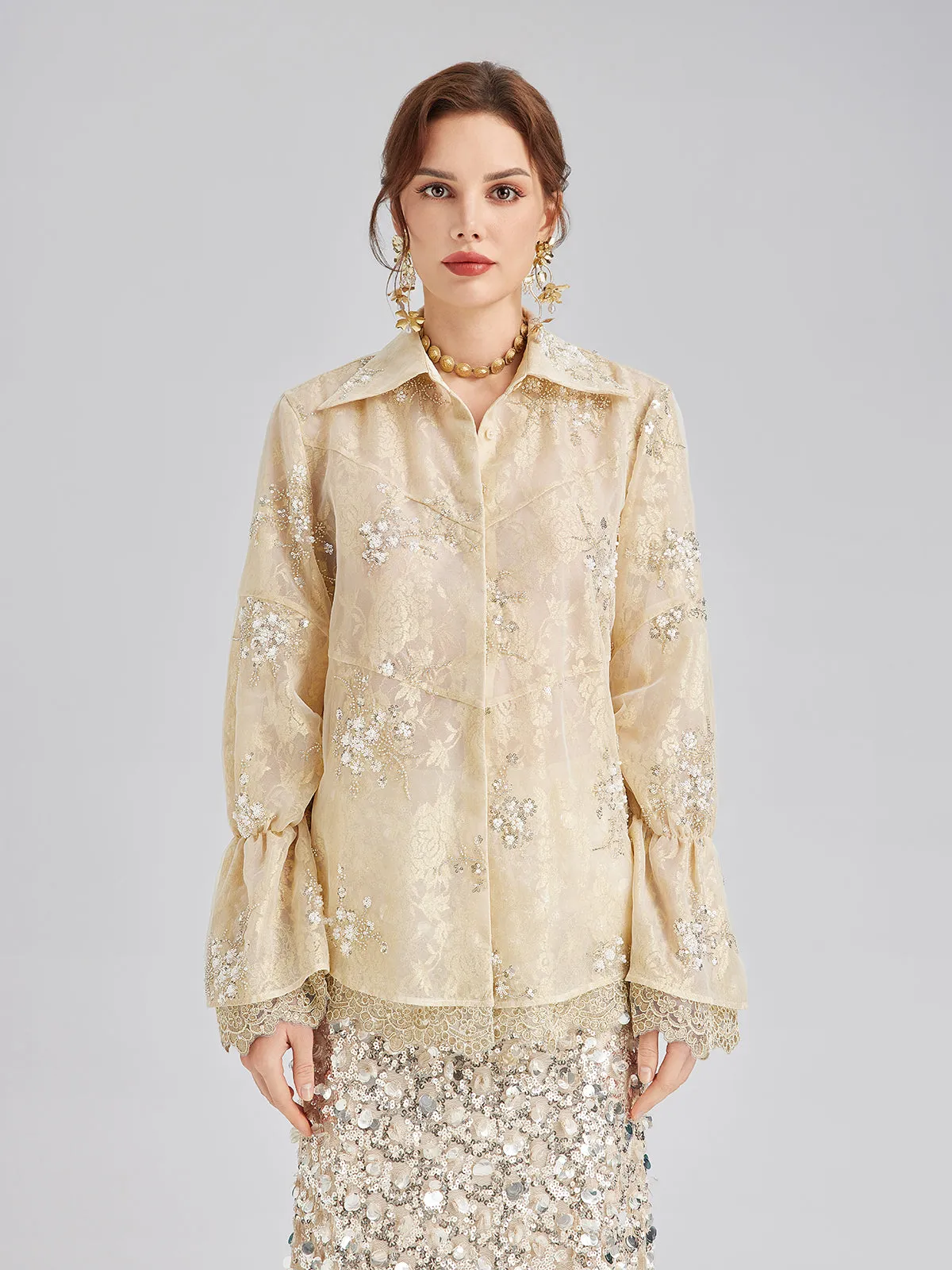 Sequin Bead Embroidered Organza Blouse sold by Rich Radi Q's product image thumbnail 5