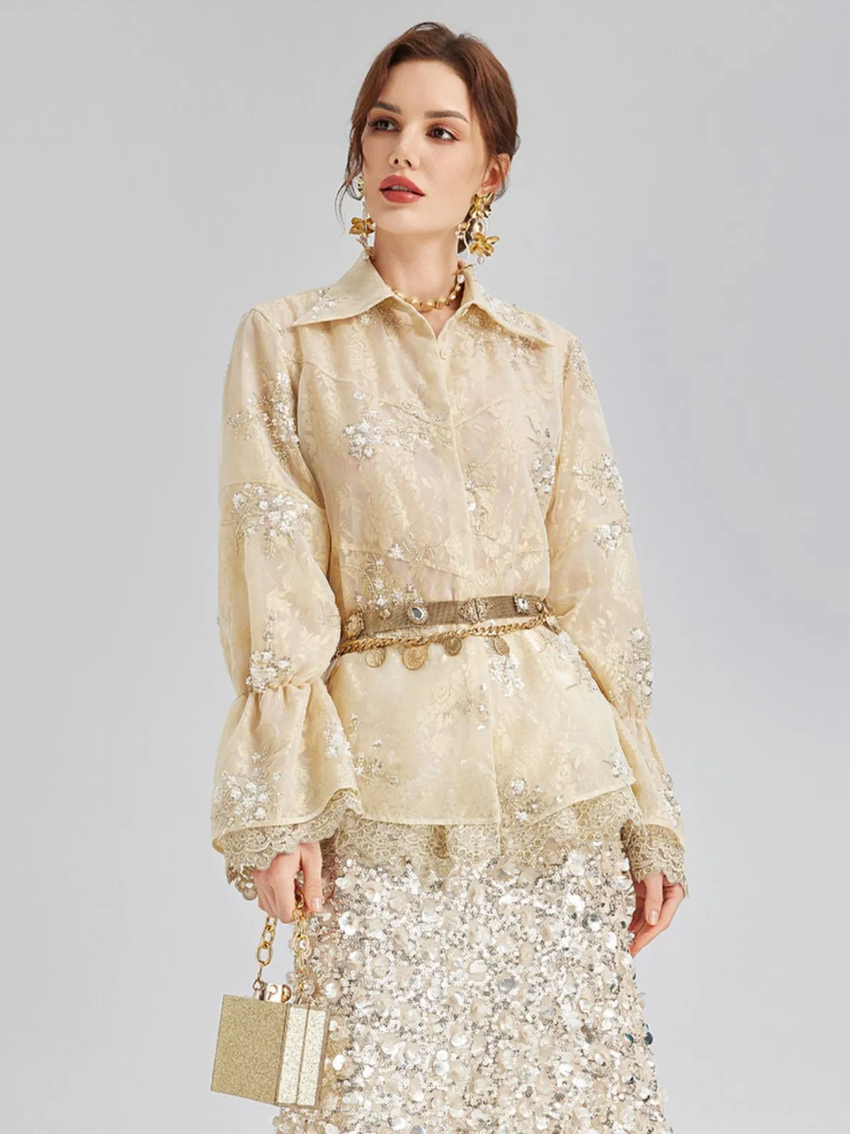 Sequin Bead Embroidered Organza Blouse sold by Rich Radi Q's product image thumbnail 2