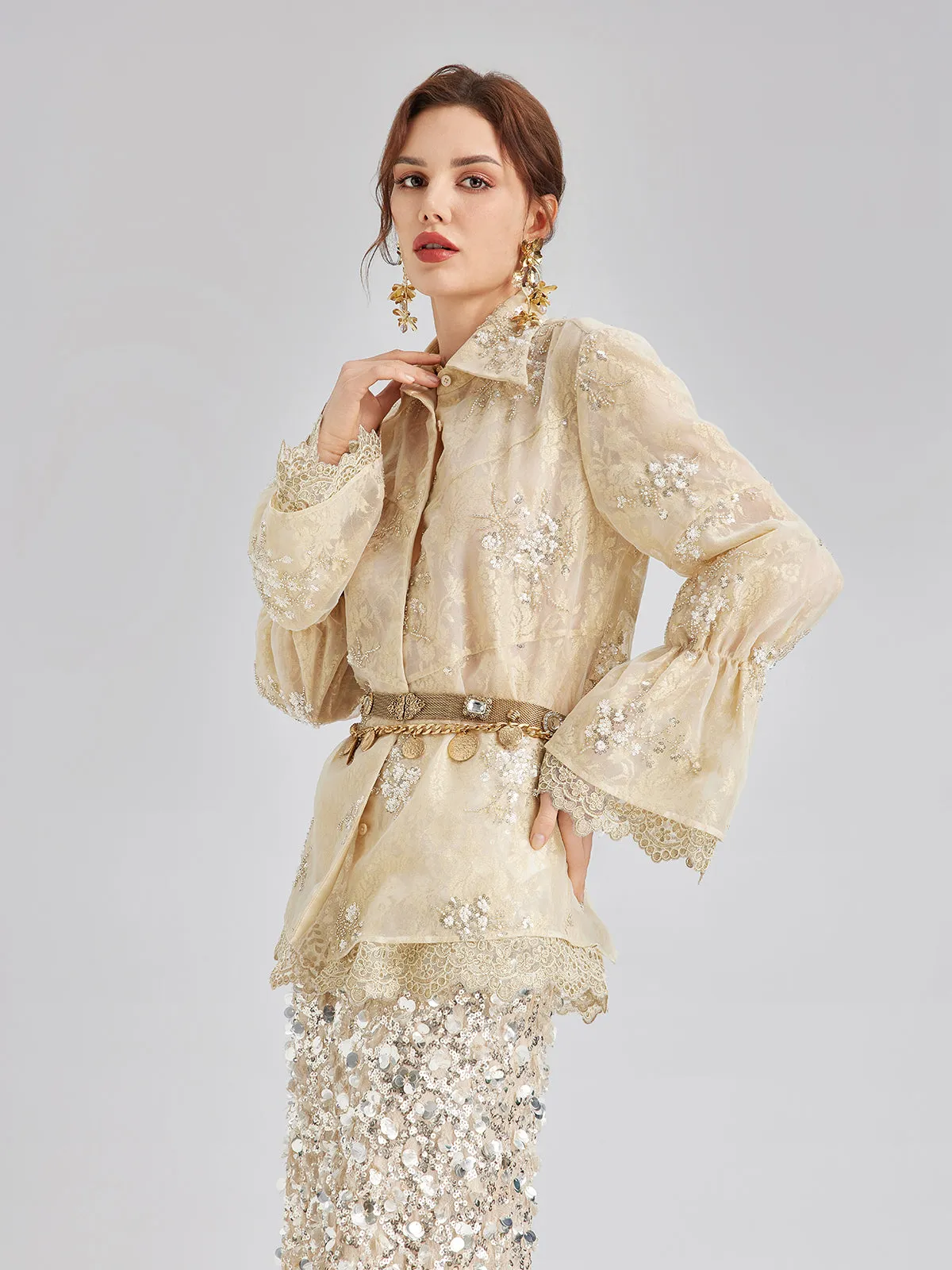 Sequin Bead Embroidered Organza Blouse sold by Rich Radi Q's product image thumbnail 4