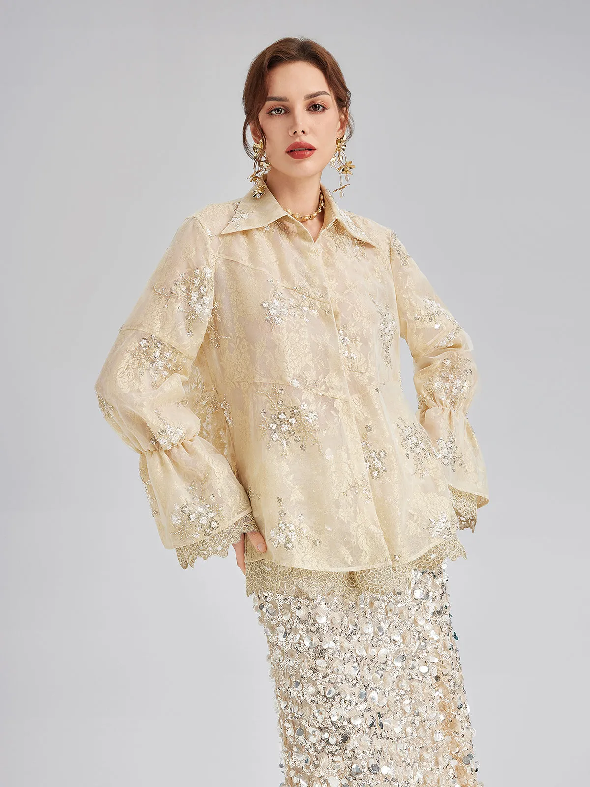 Sequin Bead Embroidered Organza Blouse sold by Rich Radi Q's product image thumbnail 3