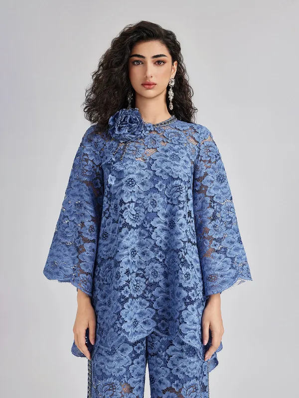 Retro Blue Wash Lace Top sold by Rich Radi Q's