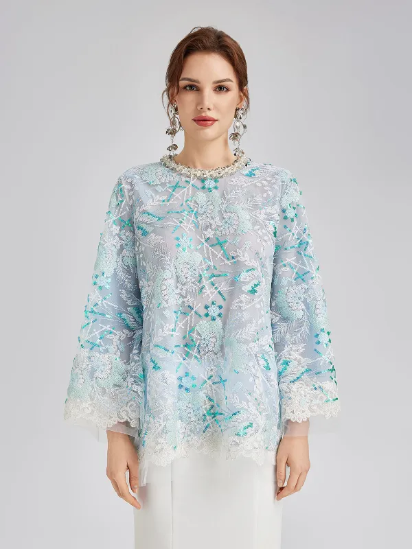 French Custom Embroidery Sequin Cape Top sold by Rich Radi Q's