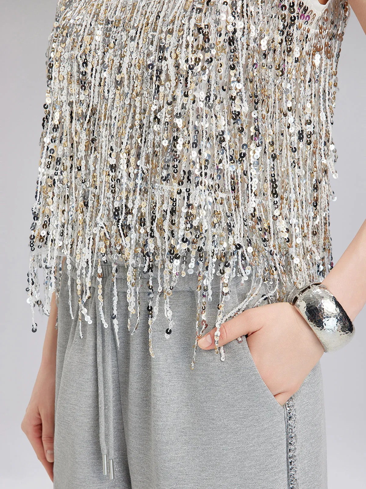 Tassel Sequin Embroidered V-Neck Vest sold by Rich Radi Q's product image thumbnail 3