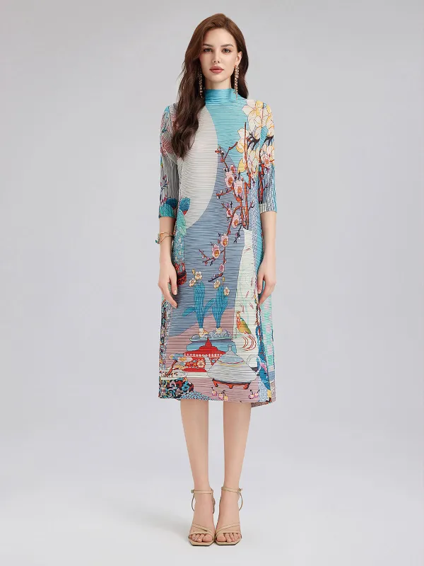 Artistic Print Pleated High Neck Dress sold by Rich Radi Q's