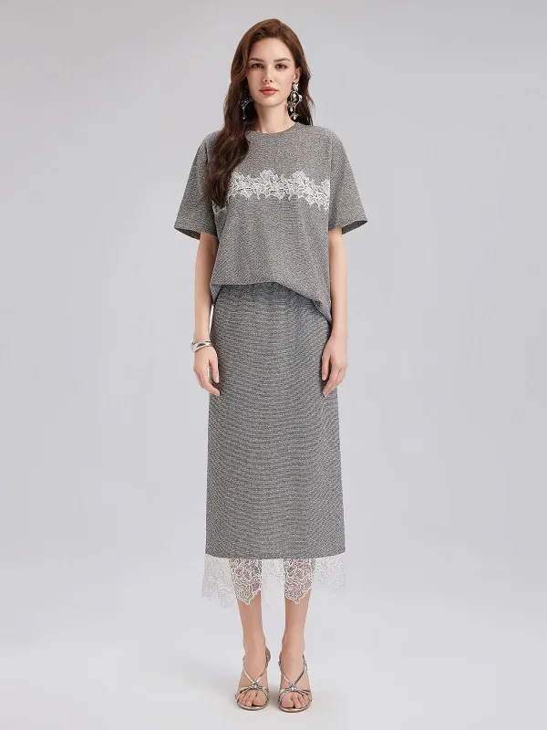 Lace-Trimmed Knit T-Shirt Skirt Set sold by Rich Radi Q's