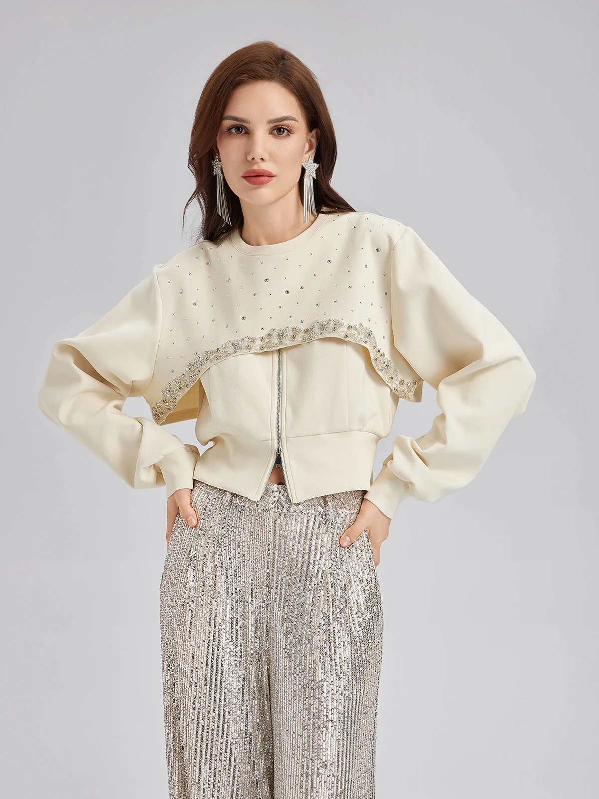 Diamond-Embellished Zipper Vest & Non-hooded Set sold by Rich Radi Q's product image thumbnail 2