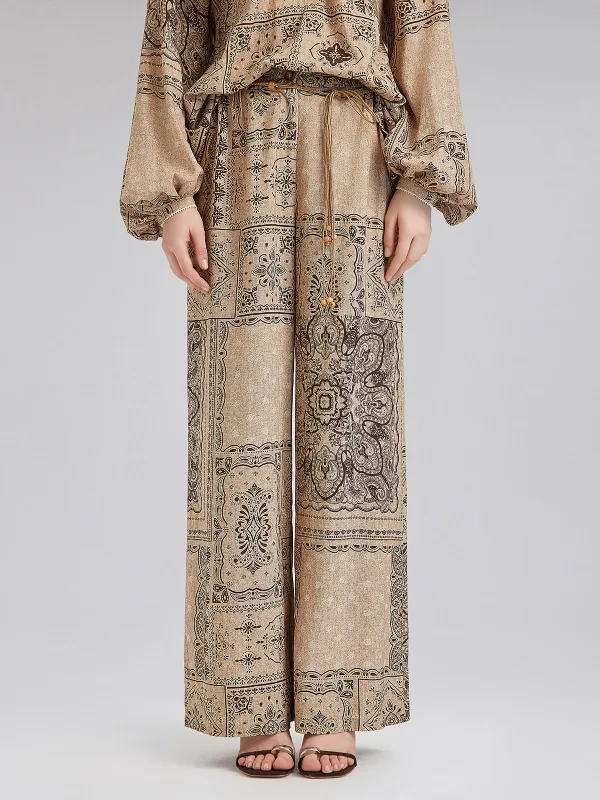 Paisley Print Vacation Wide-Leg Pants with Belt sold by Rich Radi Q's