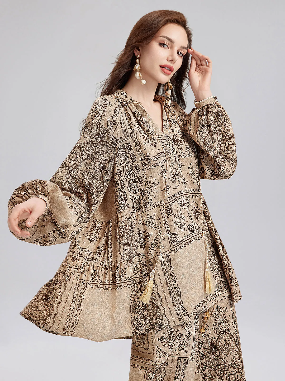 Paisley Cotton-Linen Vacation Relaxed Blouse sold by Rich Radi Q's product image thumbnail 3