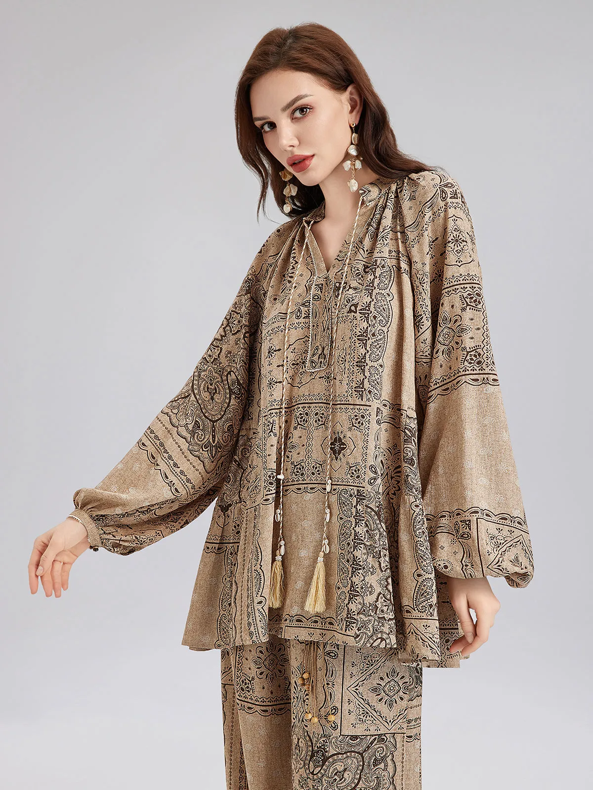 Paisley Cotton-Linen Vacation Relaxed Blouse sold by Rich Radi Q's product image thumbnail 2