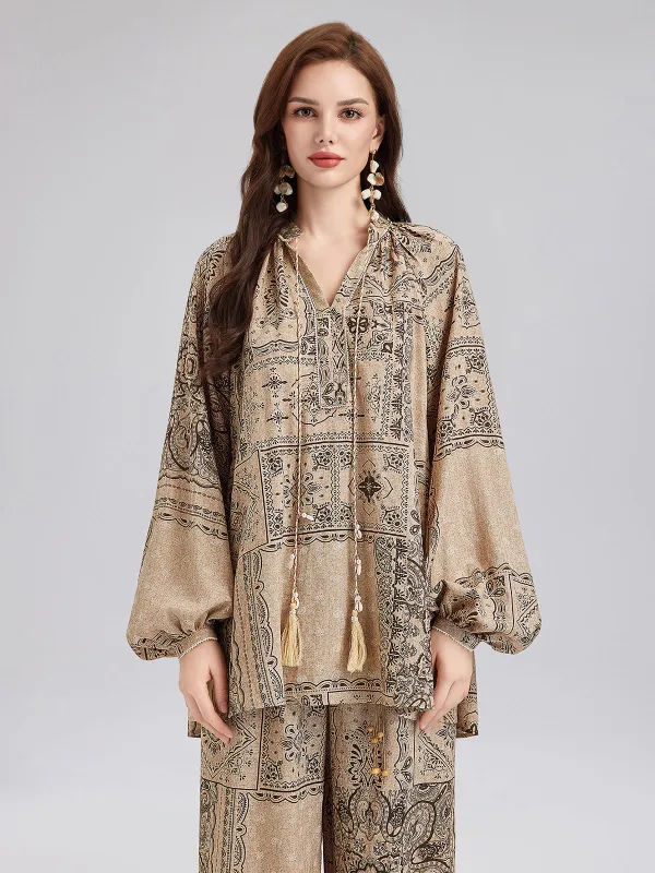 Paisley Cotton-Linen Vacation Relaxed Blouse sold by Rich Radi Q's