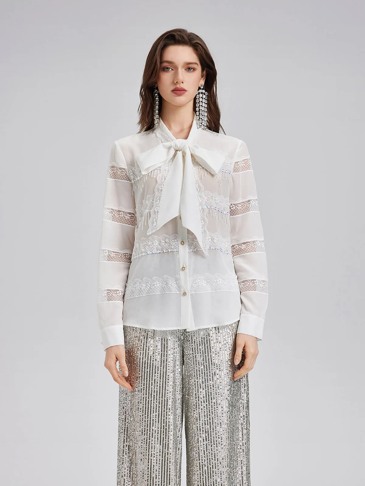 Hand-Beaded Lace Panel Shirt sold by Rich Radi Q's