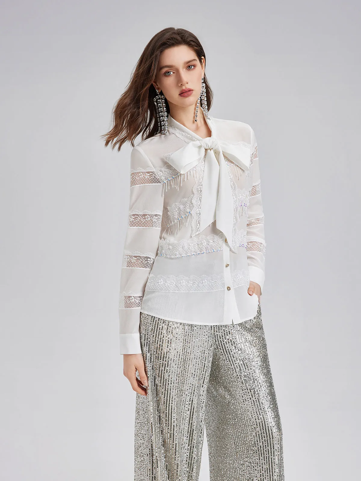 Hand-Beaded Lace Panel Shirt sold by Rich Radi Q's product image thumbnail 2