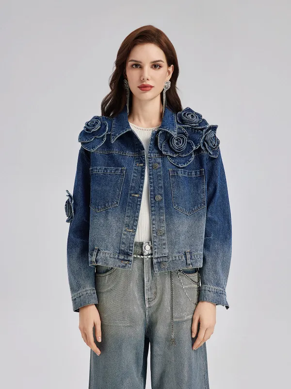 Handcrafted Floral Gradient Denim Jacket sold by Rich Radi Q's