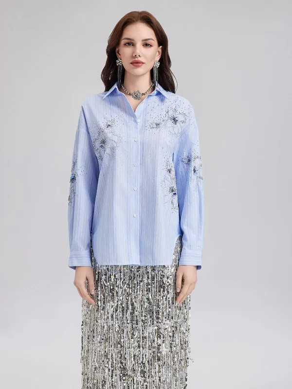 Hand-Beaded Floral Striped Shirt sold by Rich Radi Q's