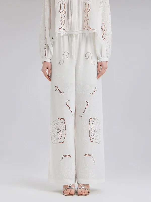 Linen Embroidered Eyelet Vacation Pants sold by Rich Radi Q's