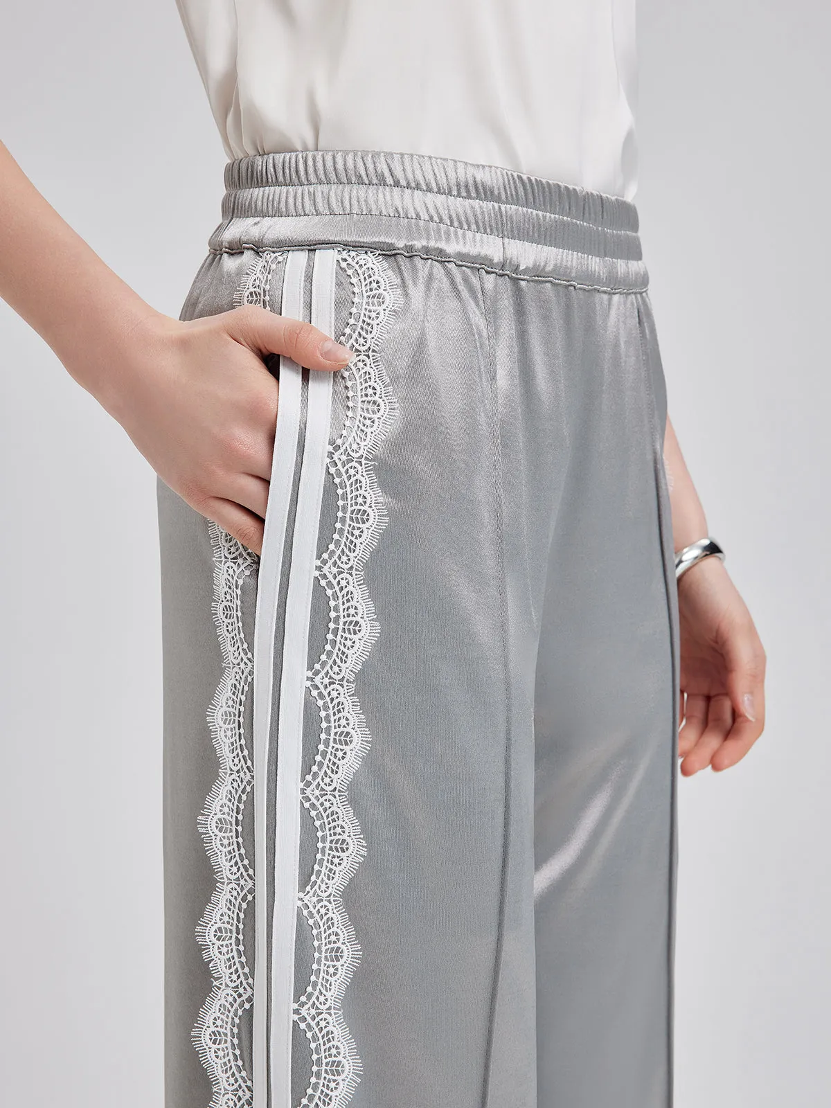 Silver Lace Trim Wide Leg Pants sold by Rich Radi Q's product image thumbnail 3