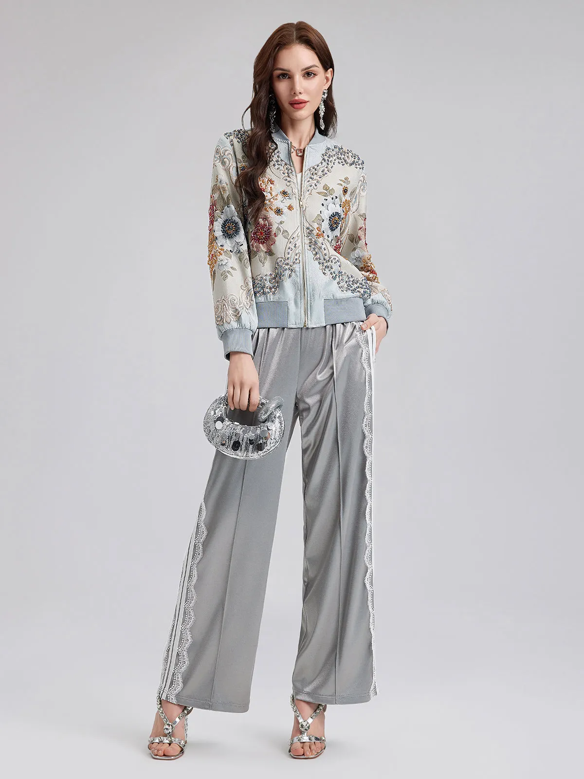 Silver Lace Trim Wide Leg Pants sold by Rich Radi Q's