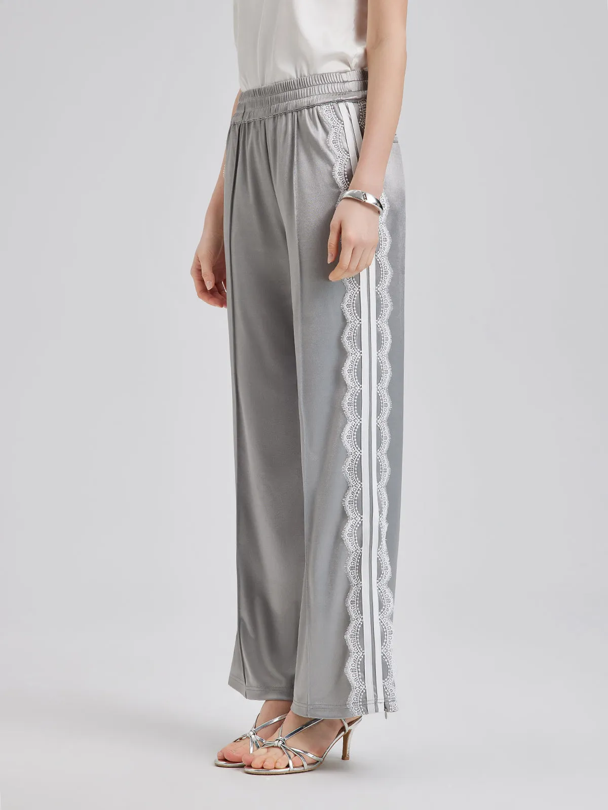 Silver Lace Trim Wide Leg Pants sold by Rich Radi Q's product image thumbnail 4
