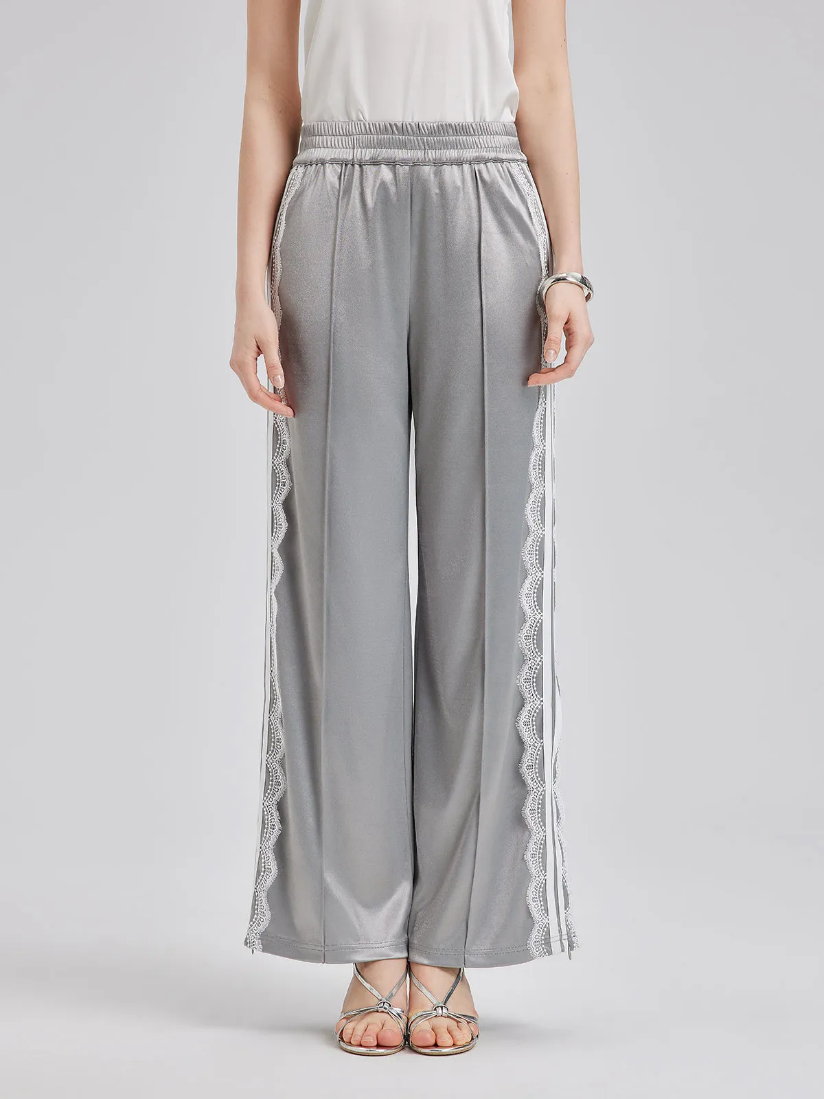 Silver Lace Trim Wide Leg Pants sold by Rich Radi Q's product image thumbnail 2