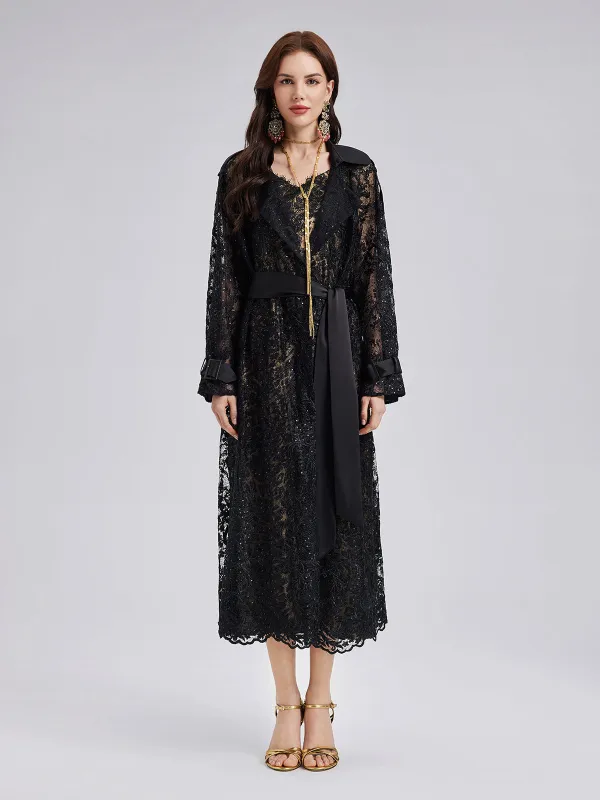 French Lace Long Trench Coat sold by Rich Radi Q's