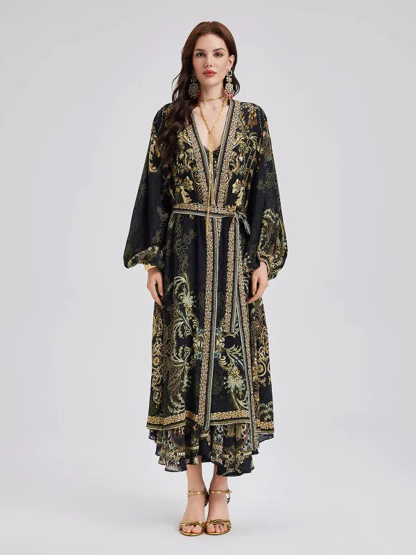 Baroque Print Silk Long Coat sold by Rich Radi Q's