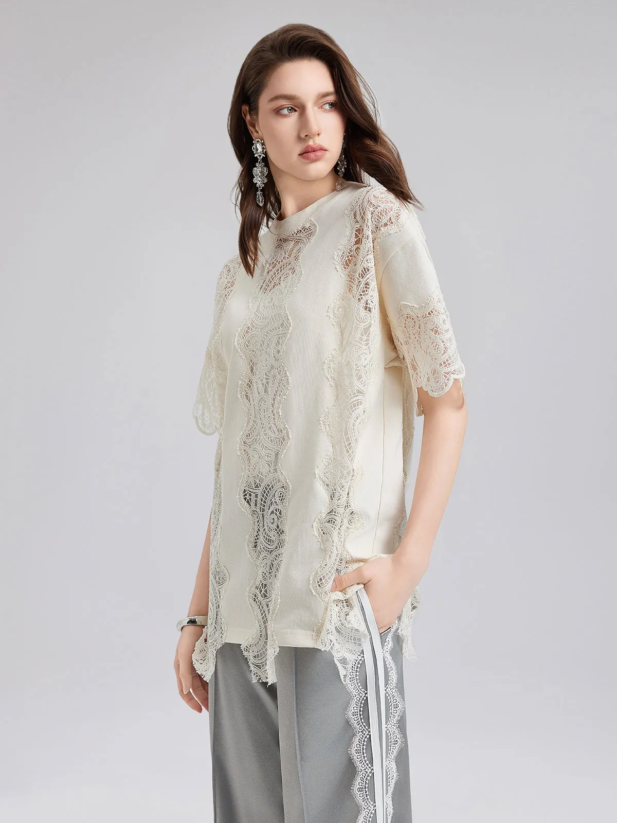 Elegant Cotton Lace-Trimmed T-Shirt sold by Rich Radi Q's product image thumbnail 3