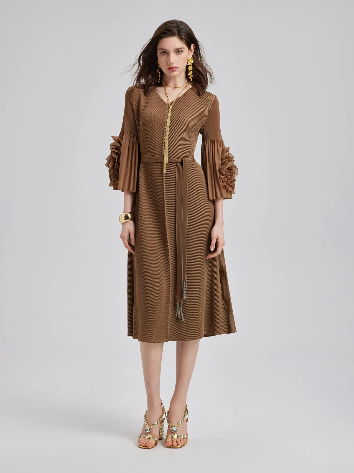 Textured V-Neck Maxi Dress with Belt sold by Rich Radi Q's product image thumbnail 4