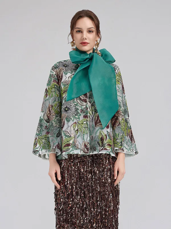 Green Sequin Floral Loose Jacket sold by Rich Radi Q's