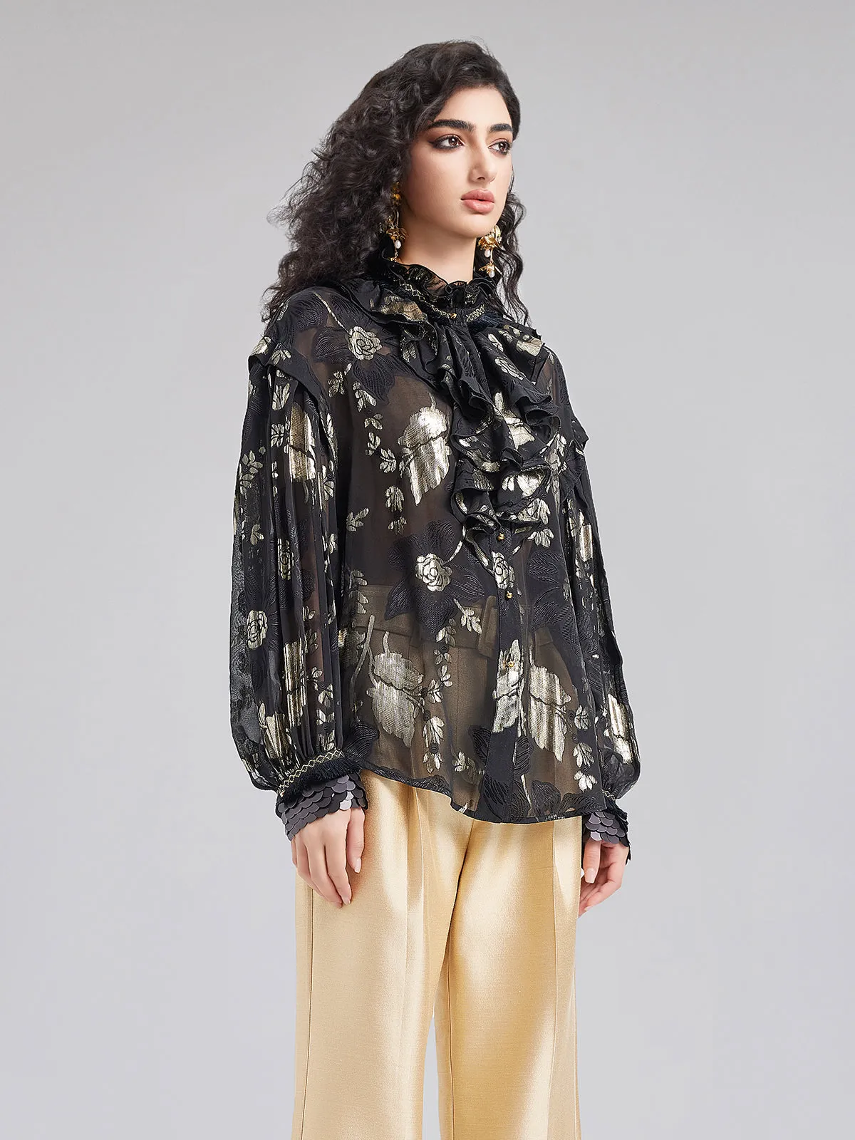 Court-Style Ruffled Silk Blouse sold by Rich Radi Q's product image thumbnail 5