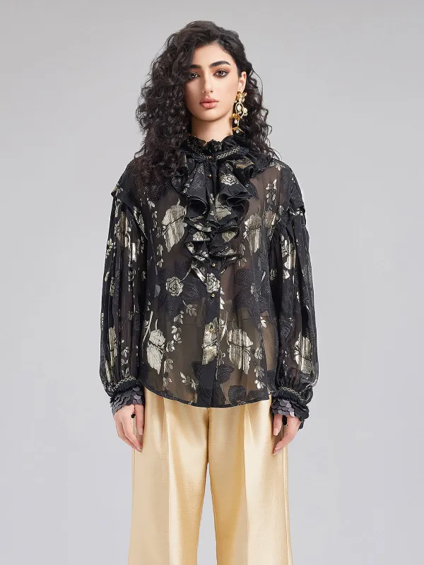 Court-Style Ruffled Silk Blouse sold by Rich Radi Q's
