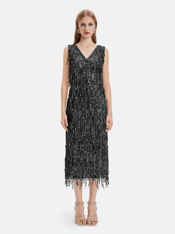 Sparkling Tassel Sequin Dress made by Rich Radi Q's