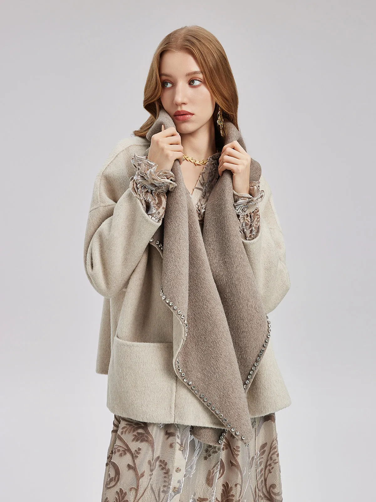 Rhinestone Embellished Couture Cashmere Cape Jacket sold by Rich Radi Q's product image thumbnail 4