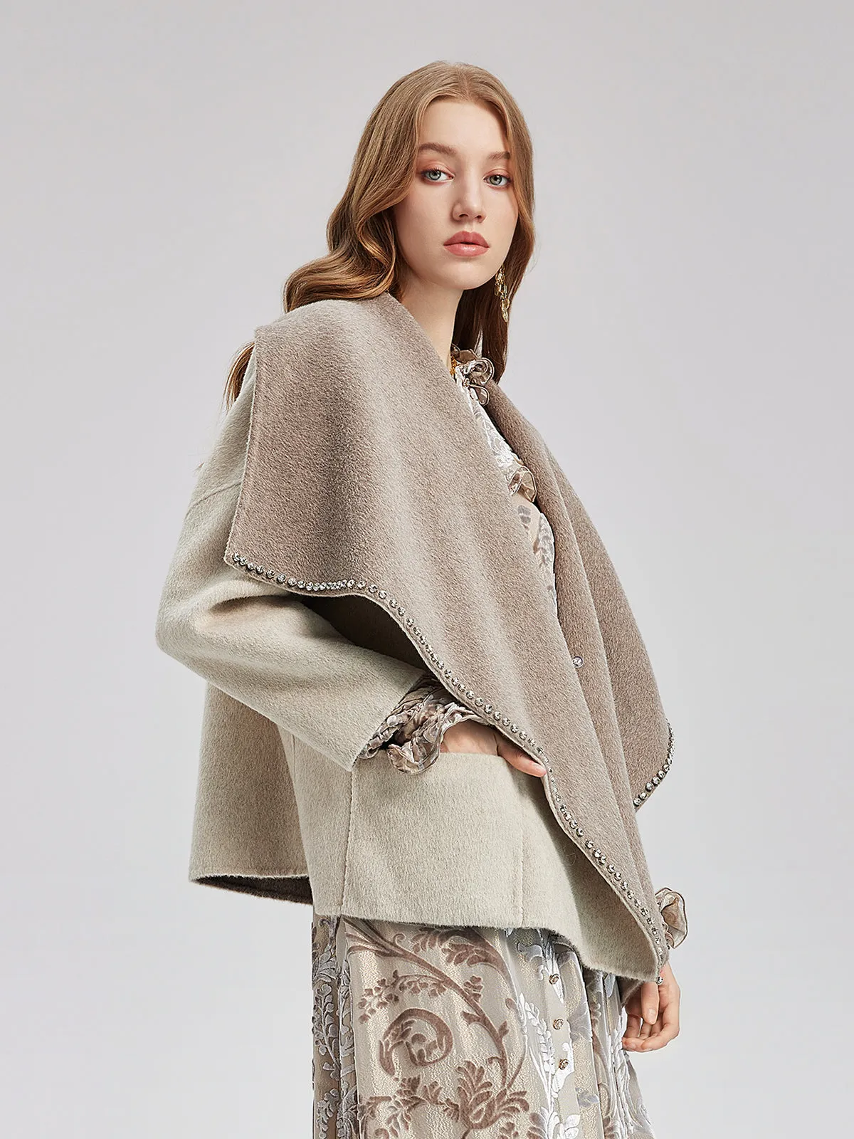 Rhinestone Embellished Couture Cashmere Cape Jacket sold by Rich Radi Q's product image thumbnail 3