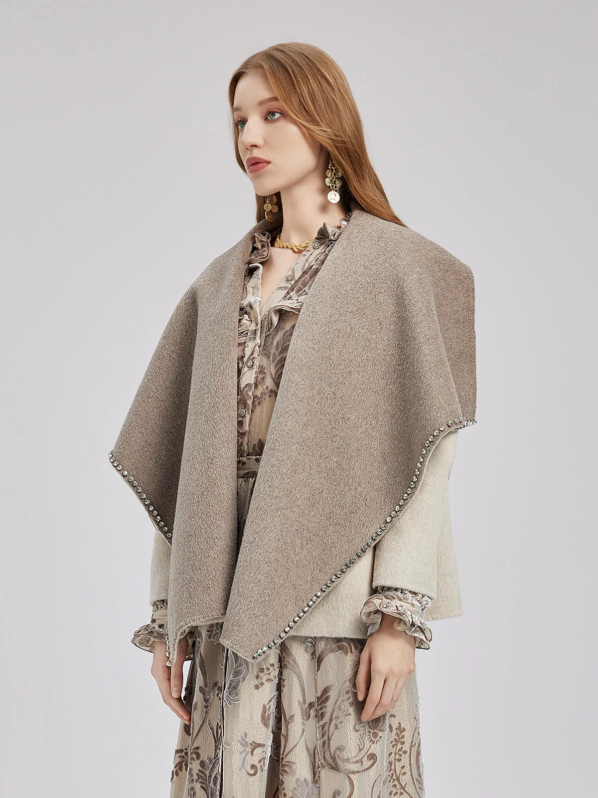 Rhinestone Embellished Couture Cashmere Cape Jacket sold by Rich Radi Q's product image thumbnail 2
