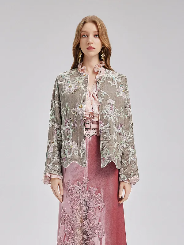 Luxury Embroidered Silk Velvet Jacket sold by Rich Radi Q's